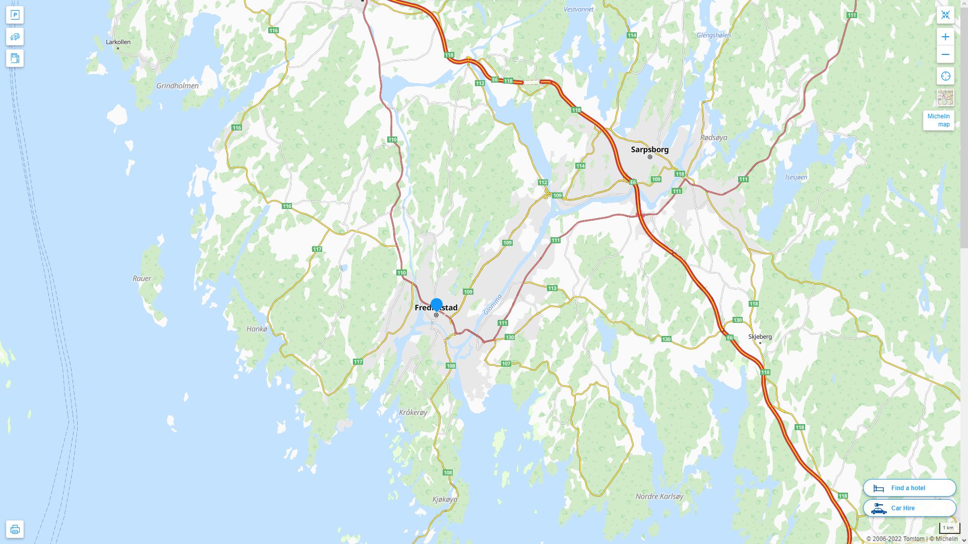 Fredrikstad Highway and Road Map
